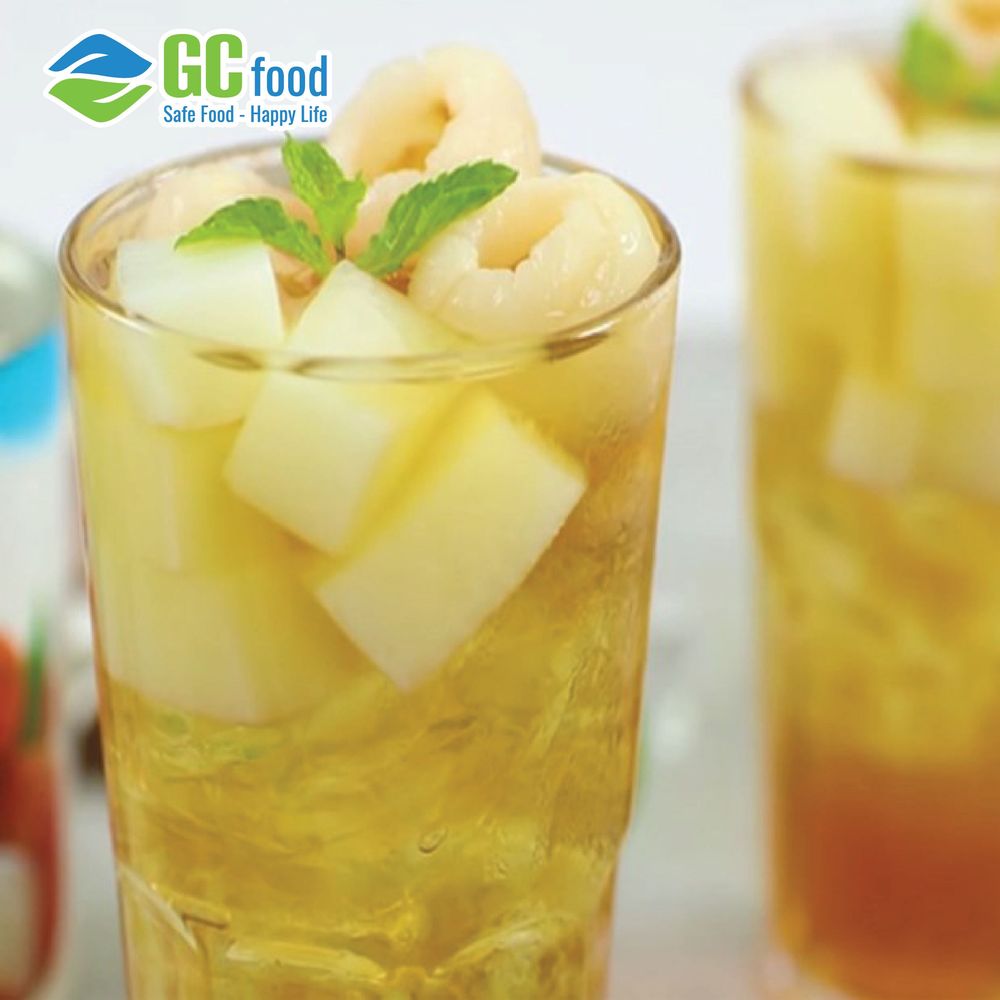 Lychee tea with coconut jelly topping is an ideal drink for hot days.