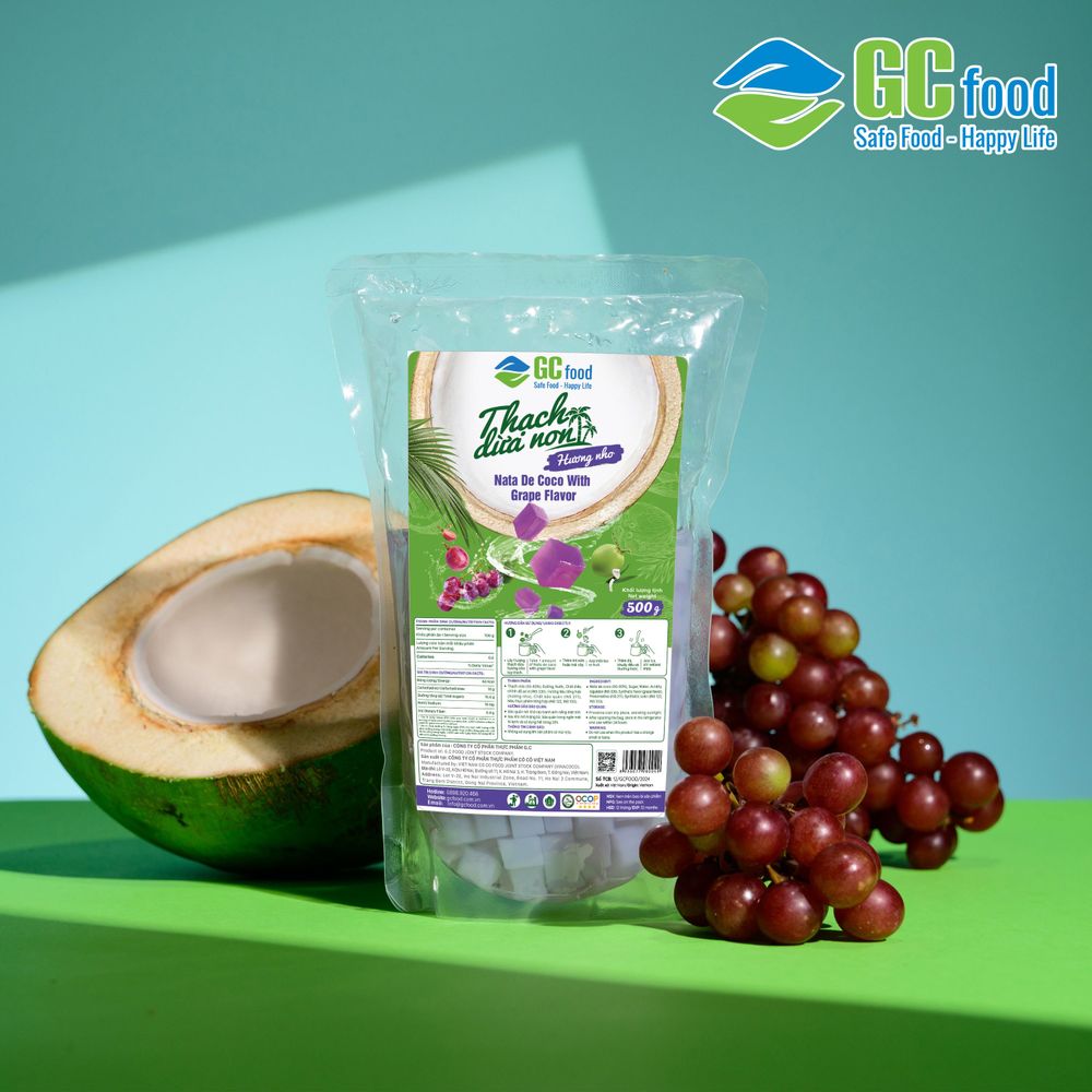 Thạch dừa GC Food có hương vị ngọt dịu, giòn dai nên khá thích hợp để làm topping cho hồng trà sủi bọt.