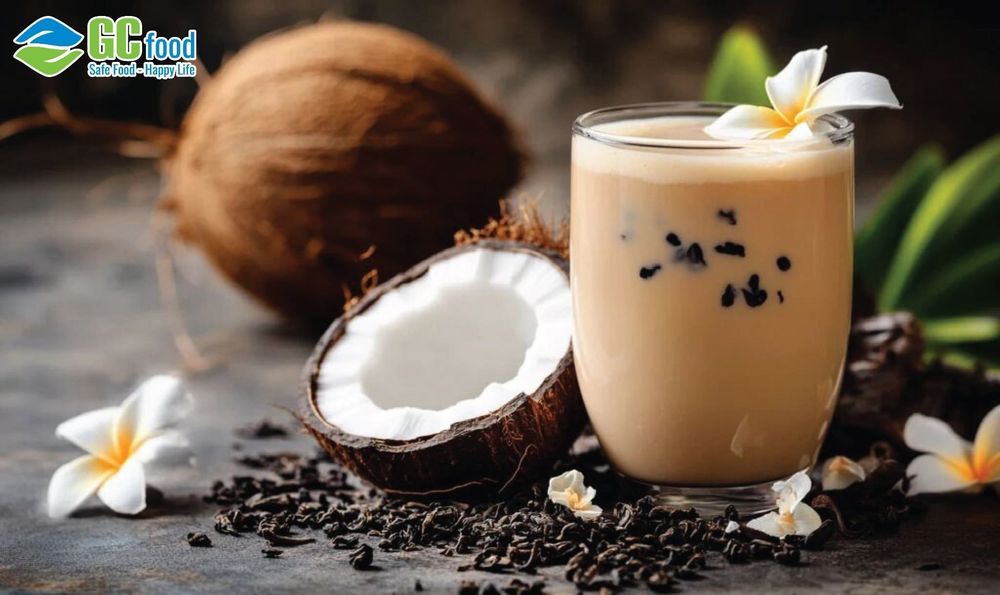 Trà sữa lài uống cùng thạch dừa, tuy lạ nhưng là sự kết hợp hoàn hảo. 