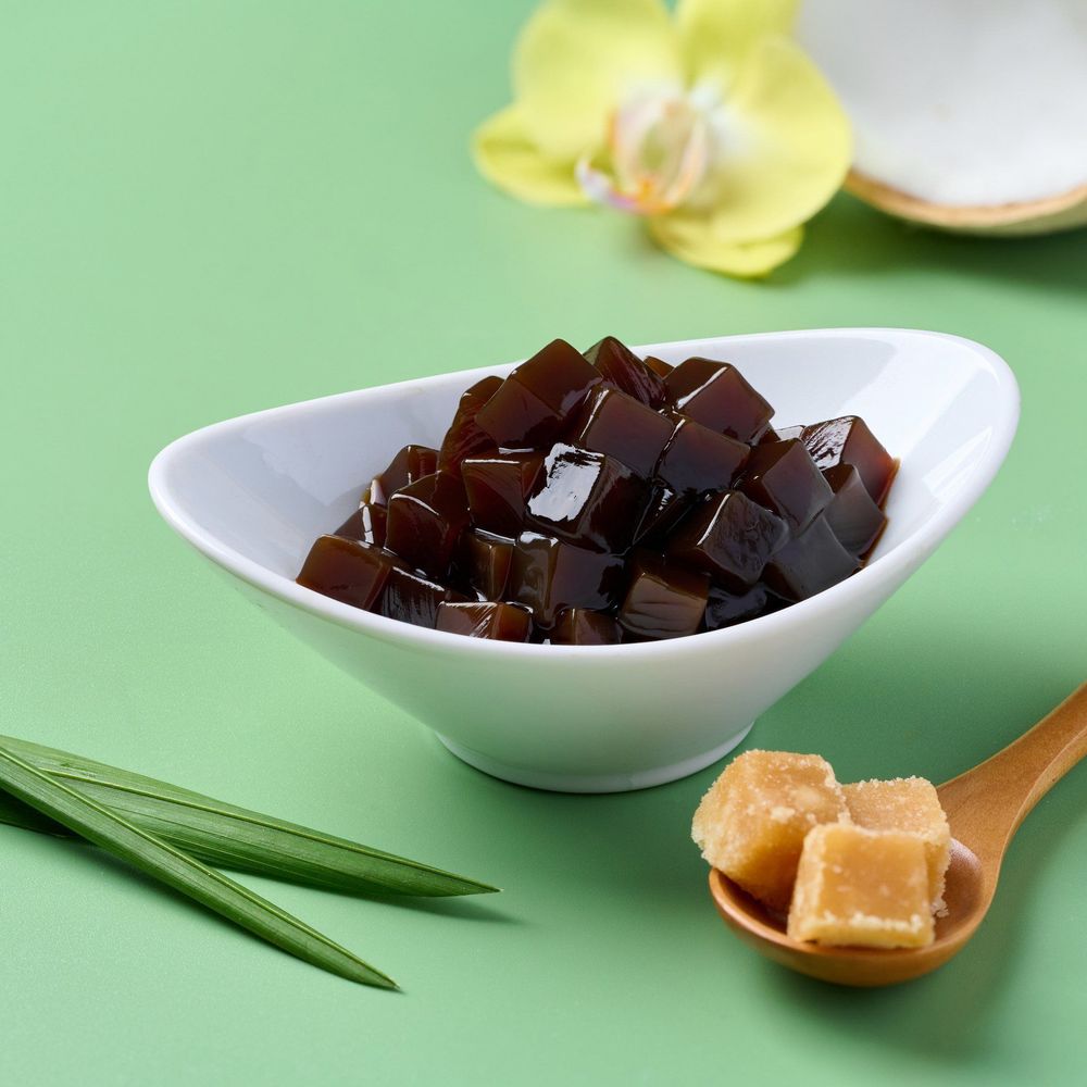 Chuẩn bị 200 - 280gr thạch dừa để pha chế trà đào thạch dừa vị sữa