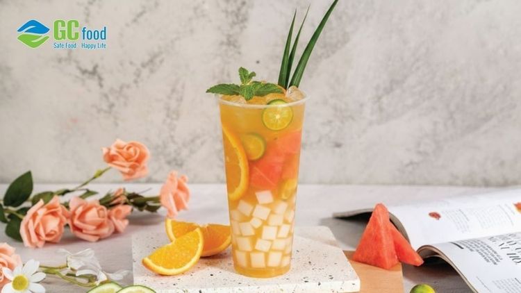 Tropical fruit tea with refreshing coconut jelly topping