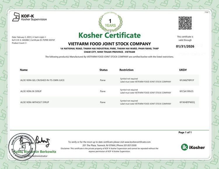 Kosher certification: Bringing GC Food’s aloe vera to global standards