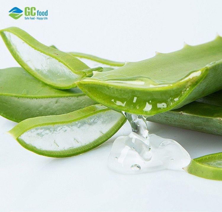 Prepare 1 - 2 fresh, vibrant green aloe vera leaves for cooking the mung bean, seaweed, and aloe vera dessert.