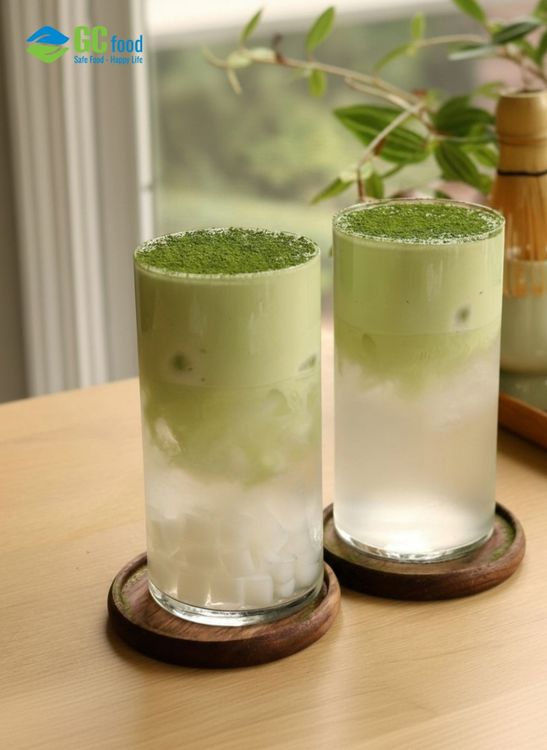 Cách làm matcha nước dừa thêm topping thạch dừa siêu dễ