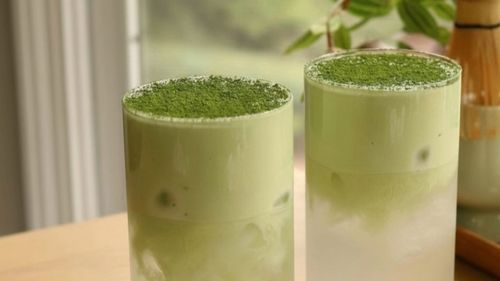 Easy matcha with coconut water recipe topped with nata de coco